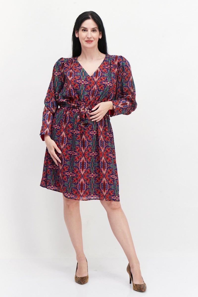 promod Women Abstract Print Midi Dress, Blue Combo - Image 3